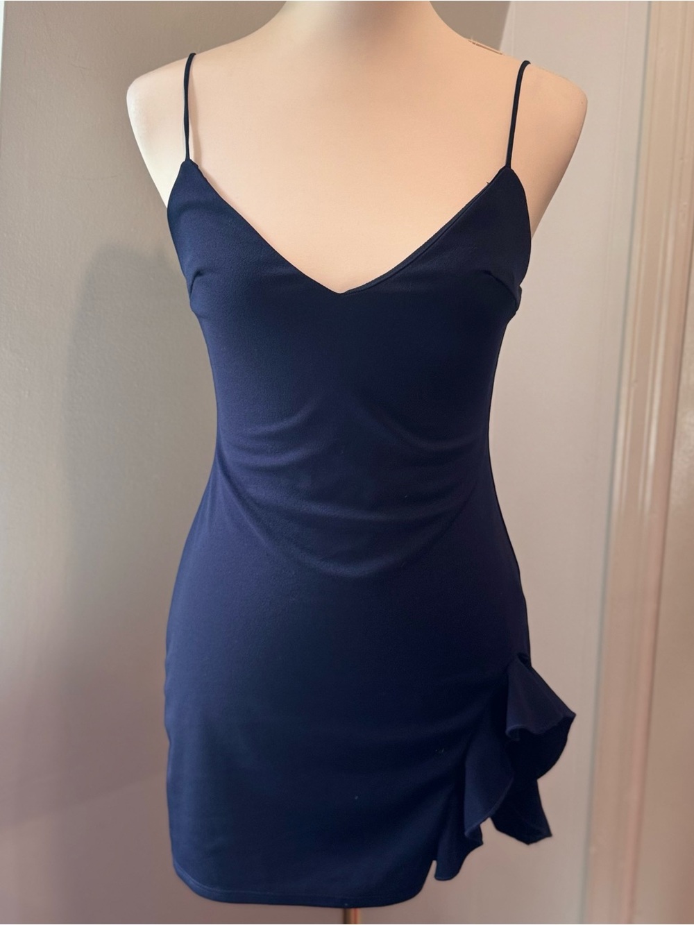 Lucy in the Sky‎ Navy Stretch Jersey Ruffle Hem Mini Dress | Size Medium
